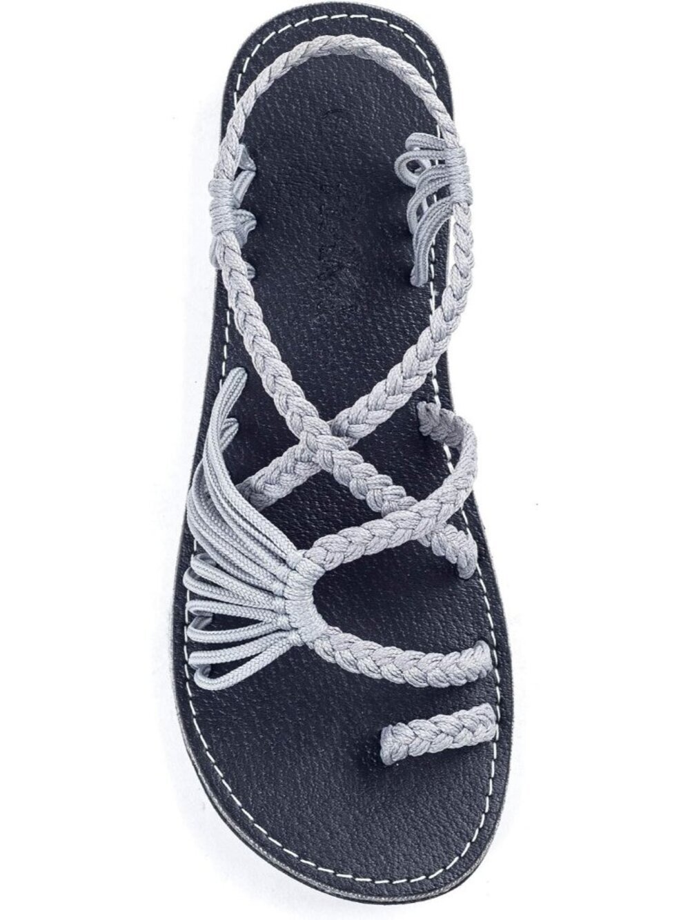 Women's Urban Grey Comfortable Palm Leaf Herringbone Slip On Flat Sandal Shoes